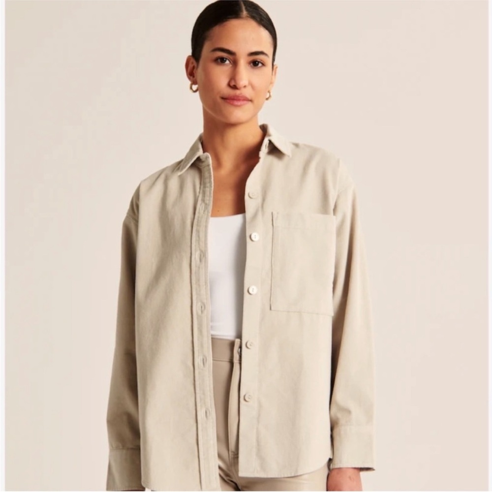 Abercrombie & Fitch | Beige Cotton Oversized Corduroy Button Down Shirt, Size S